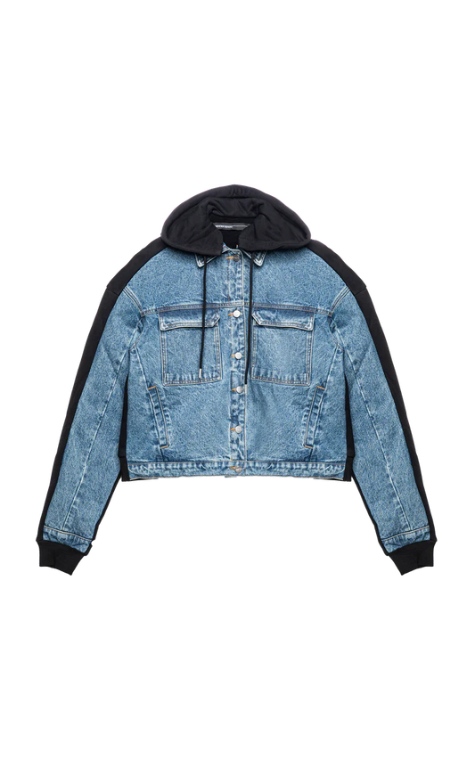 Blue & Black Paneled Denim Jacket