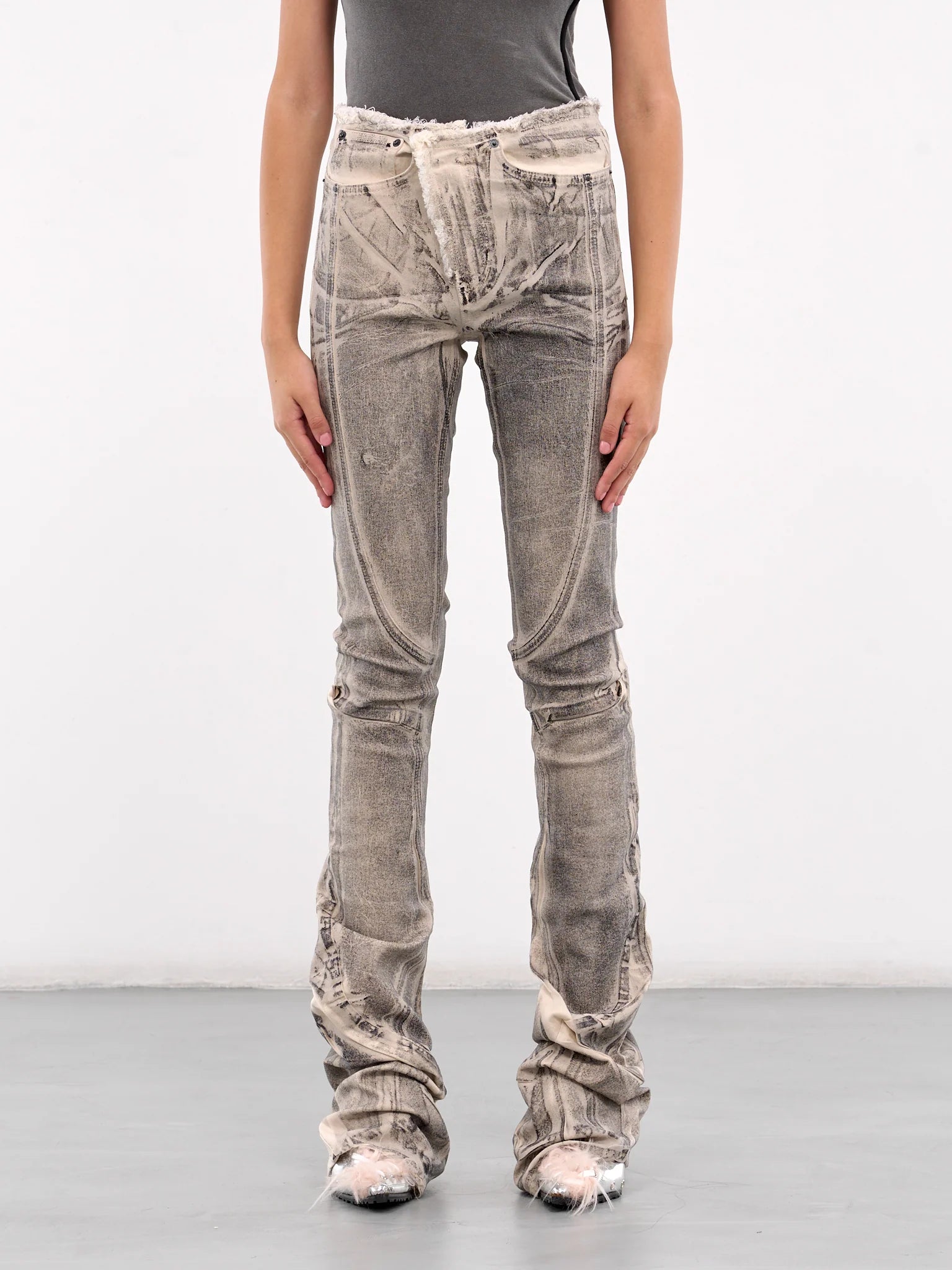 Raw Edge Drape Denim Pants
