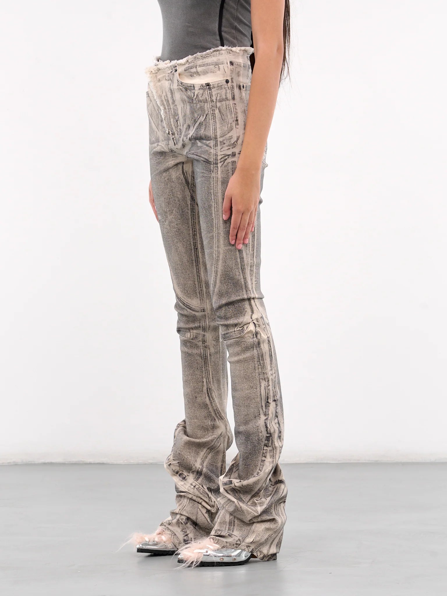 Raw Edge Drape Denim Pants