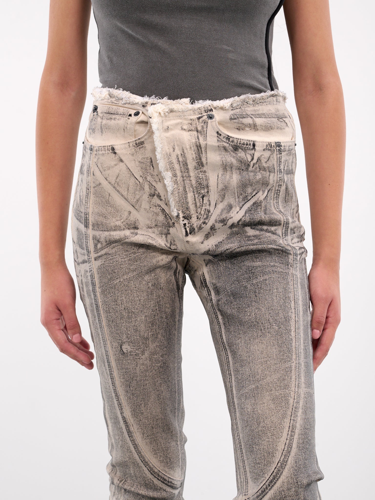 Raw Edge Drape Denim Pants