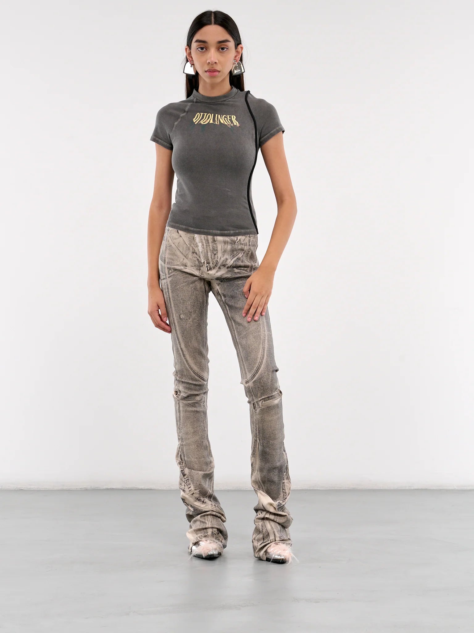 Raw Edge Drape Denim Pants