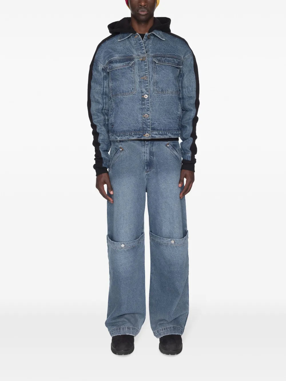 Blue & Black Paneled Denim Jacket