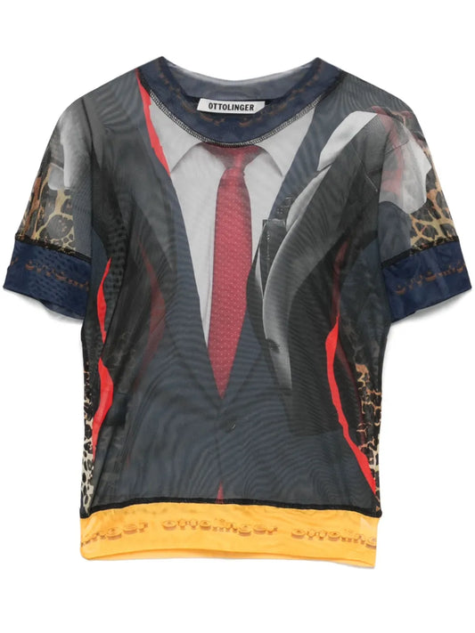 Mesh T-Shirt - Suit print