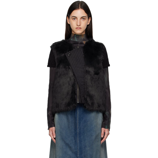 Unisex Curved Placket Reversible Faux-Fur Vest