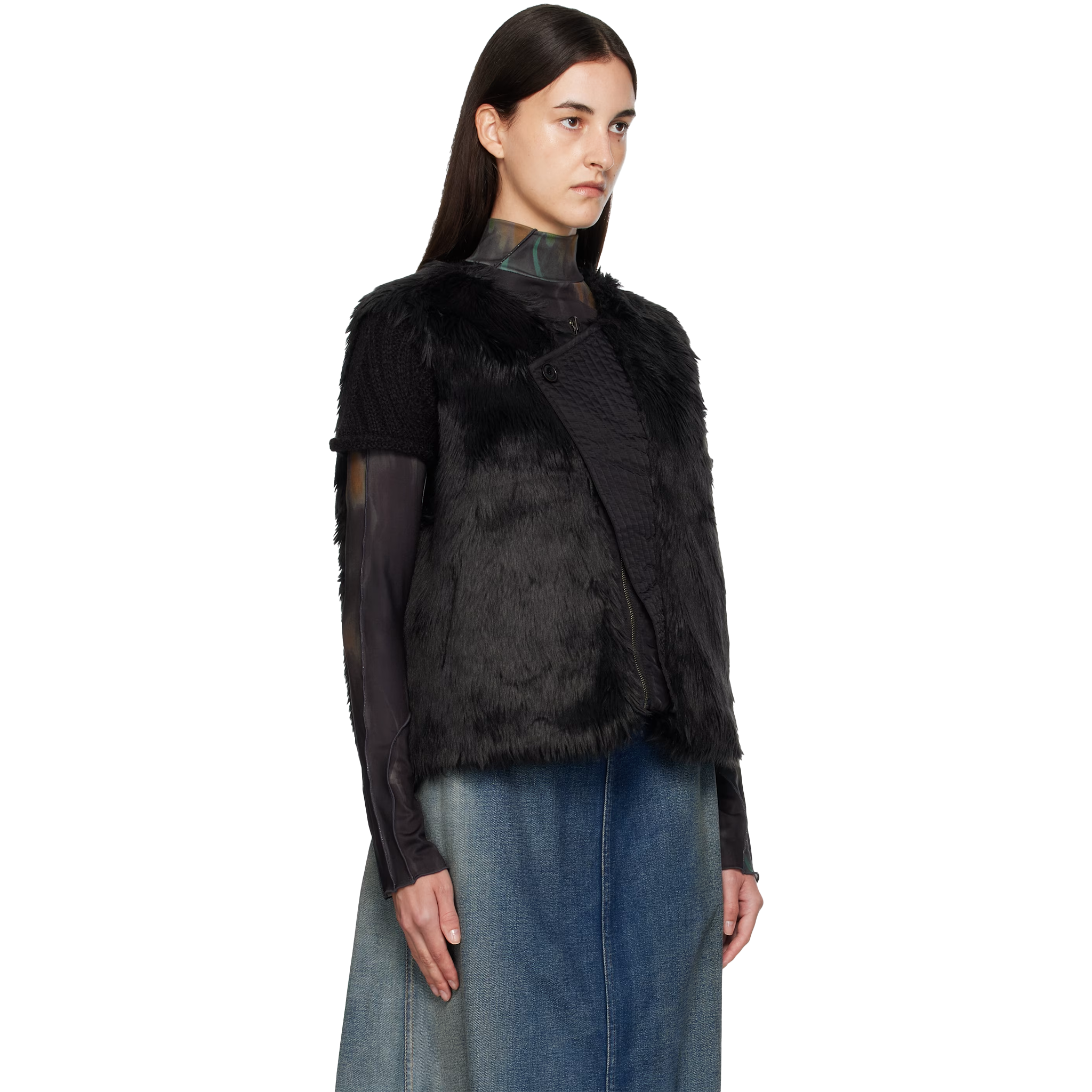 Unisex Curved Placket Reversible Faux-Fur Vest