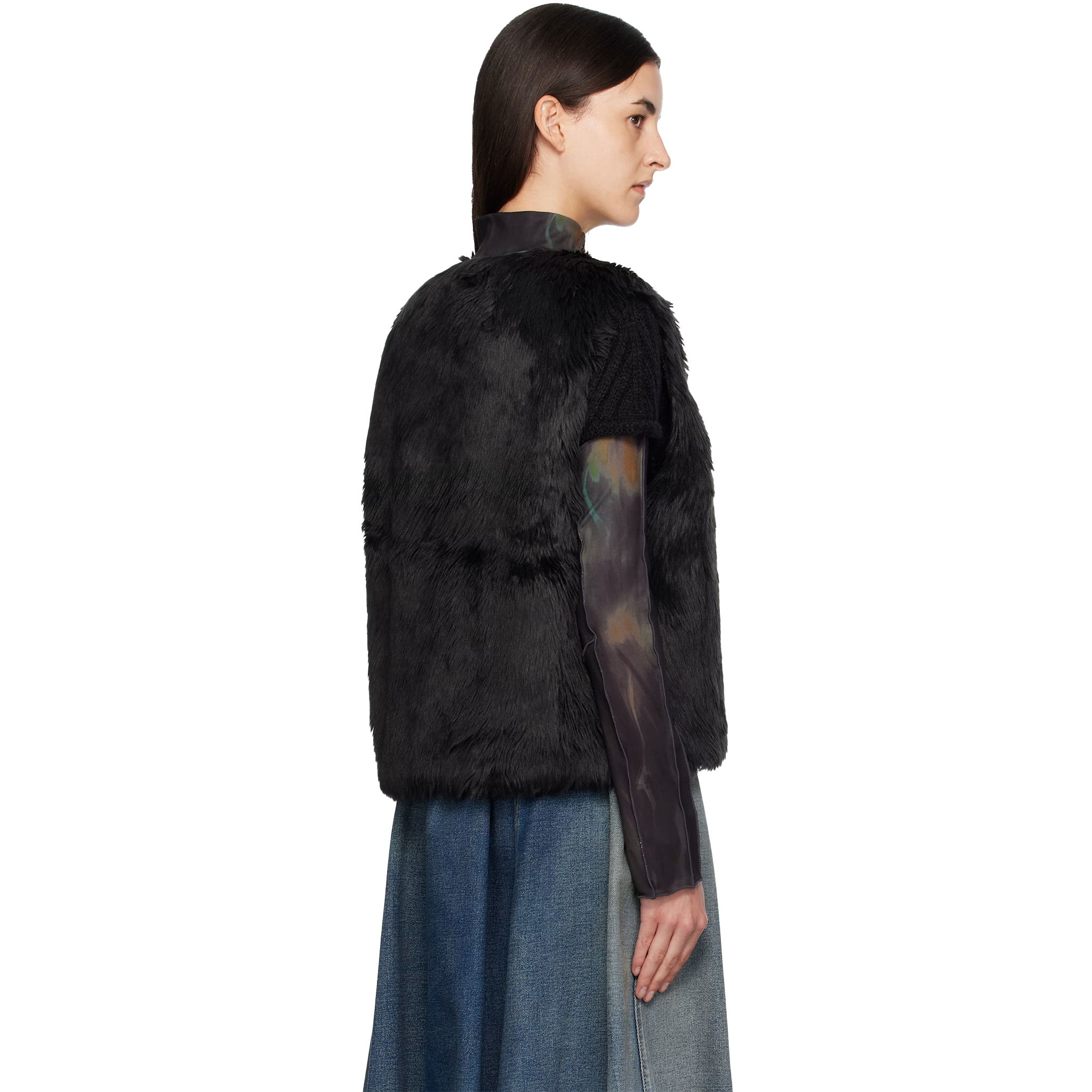 Unisex Curved Placket Reversible Faux-Fur Vest