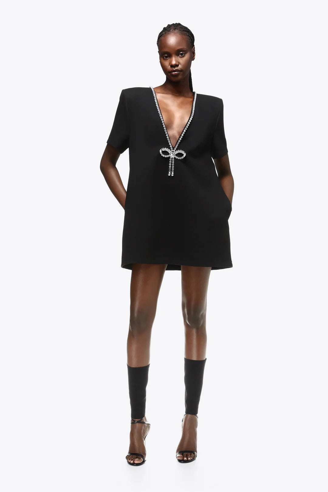 Crystal Bow V-Neck T-Shirt Dress