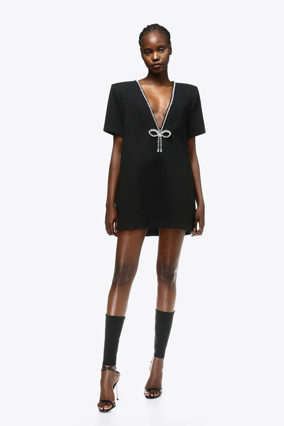 Crystal Bow V-Neck T-Shirt Dress