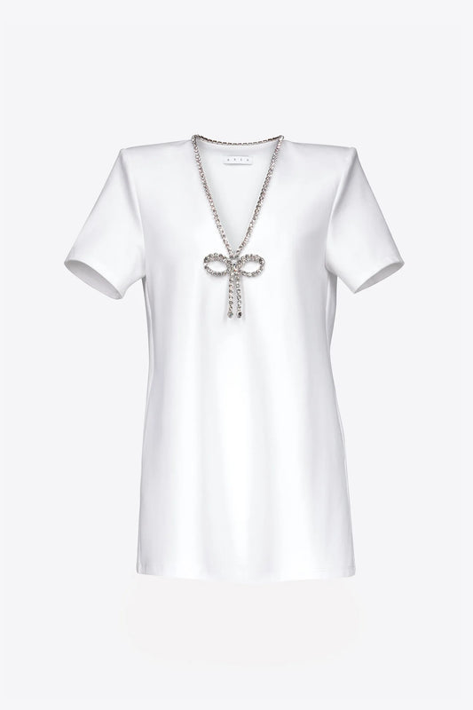Crystal Bow V-Neck T-Shirt Dress