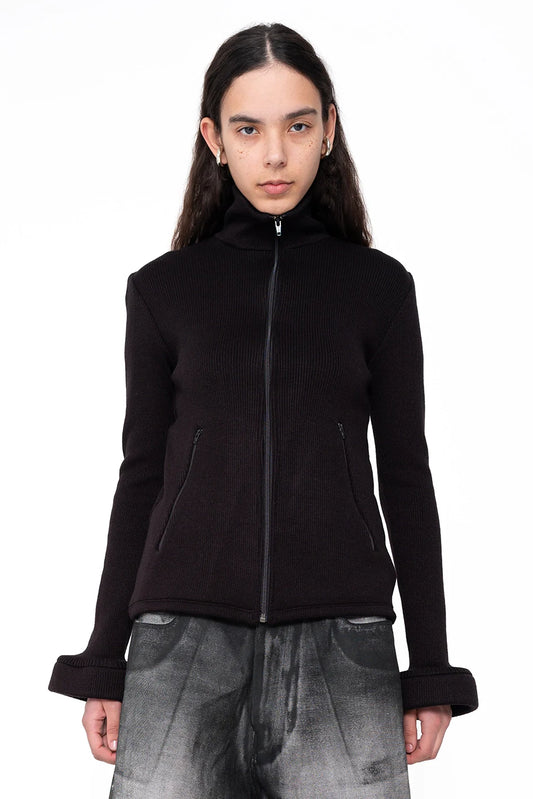 Circle Cuff Zip Up Cardigan