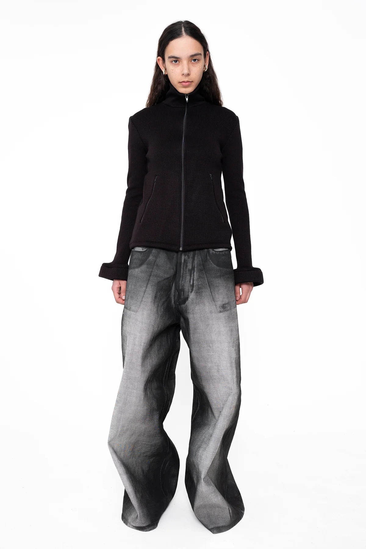 Shadow Painted Double Waist Denim Pants