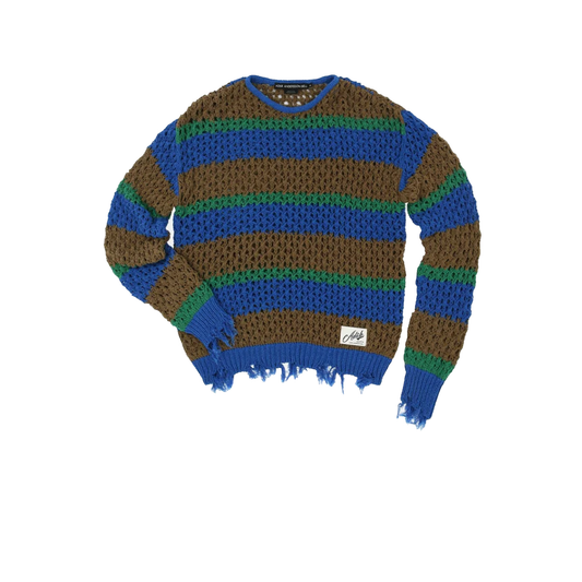 Unisex Damaged Stripe Boatneck Sweater