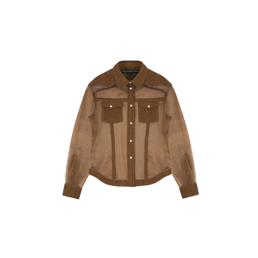 Herringbone Cut-Out Silk Chiffon Shirts