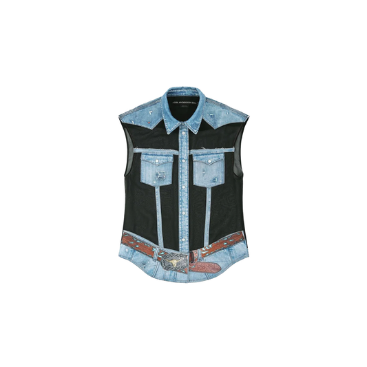 Denim Printed Sleeveless Shirt