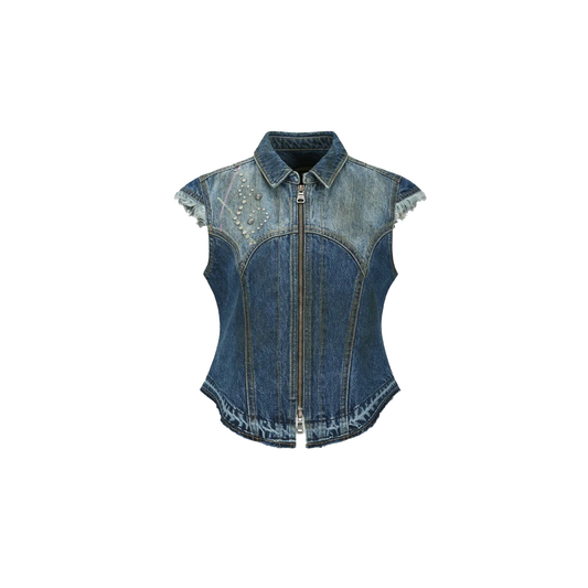 Dusty Denim Riveted Cap Sleeve Vest