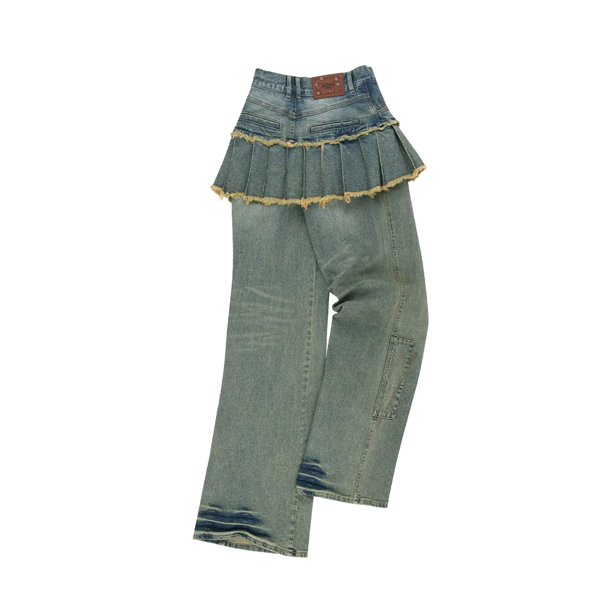 Patchwork Denim Pleats Skirt Jeans