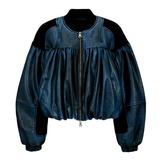 Shitting Faux Leather Bomber Jacket