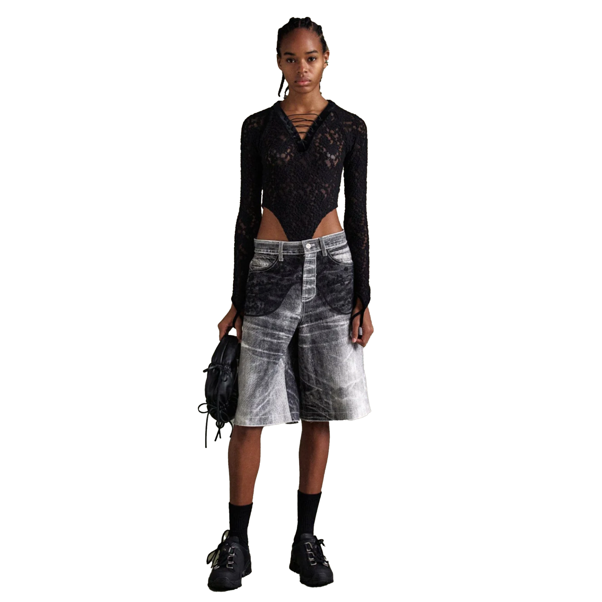 Lace Paneled White Denim Shorts