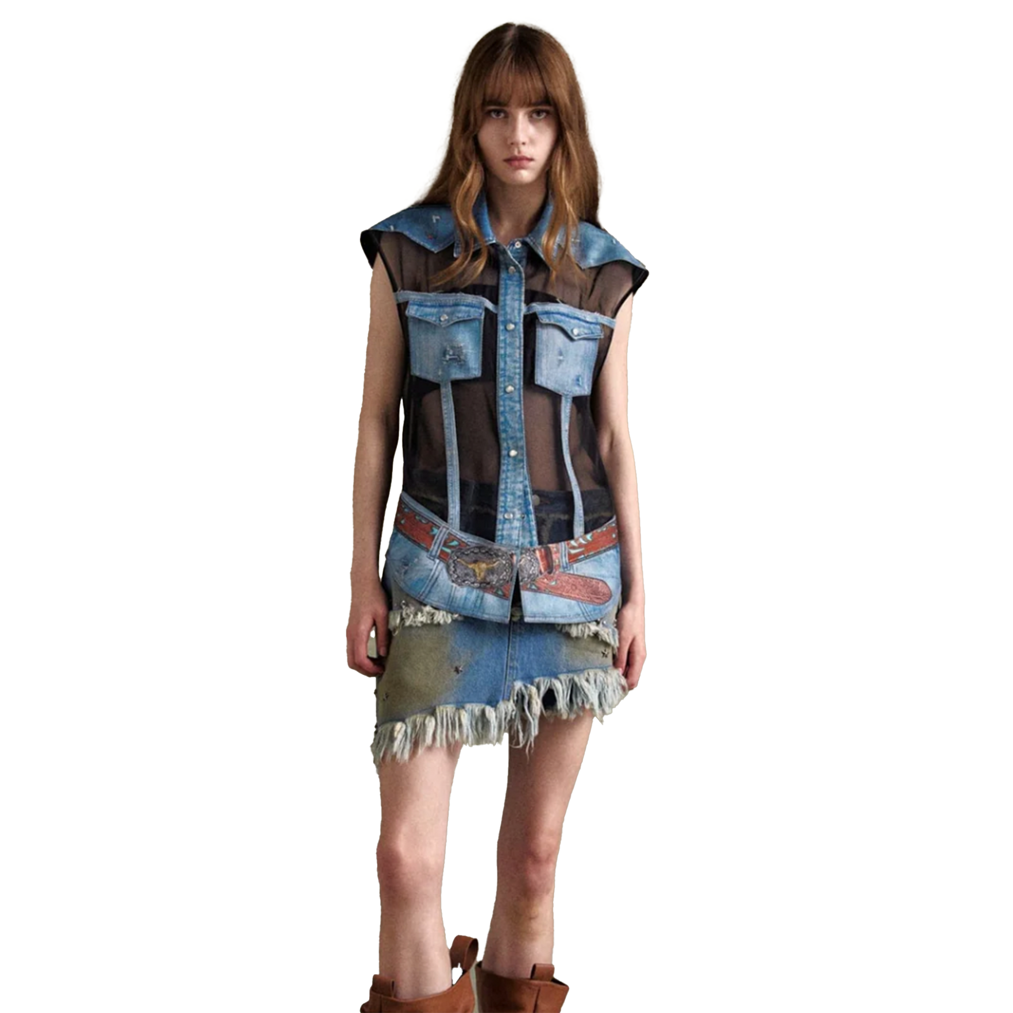 Dusty Denim Riveted Skort
