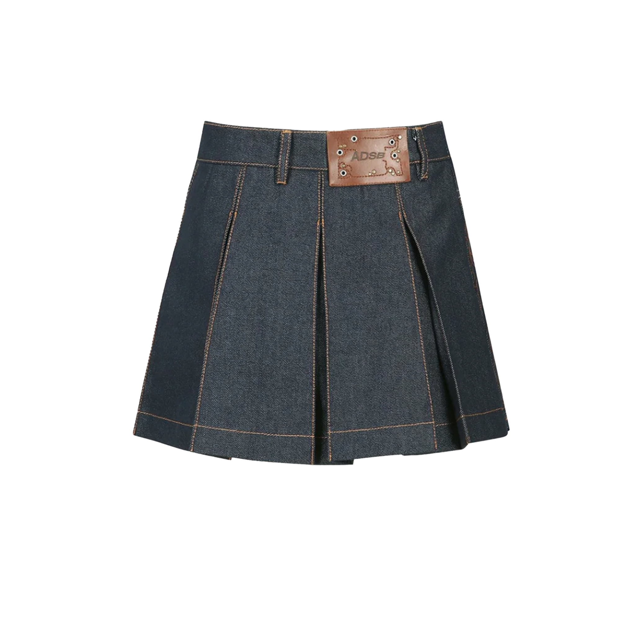 Embroidery Panel Pleated Denim Skirt