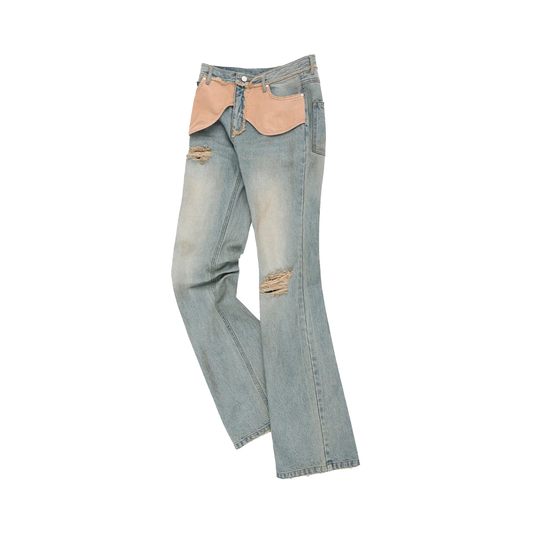 Deconstructed Dirty Wash Bootcute Jeans