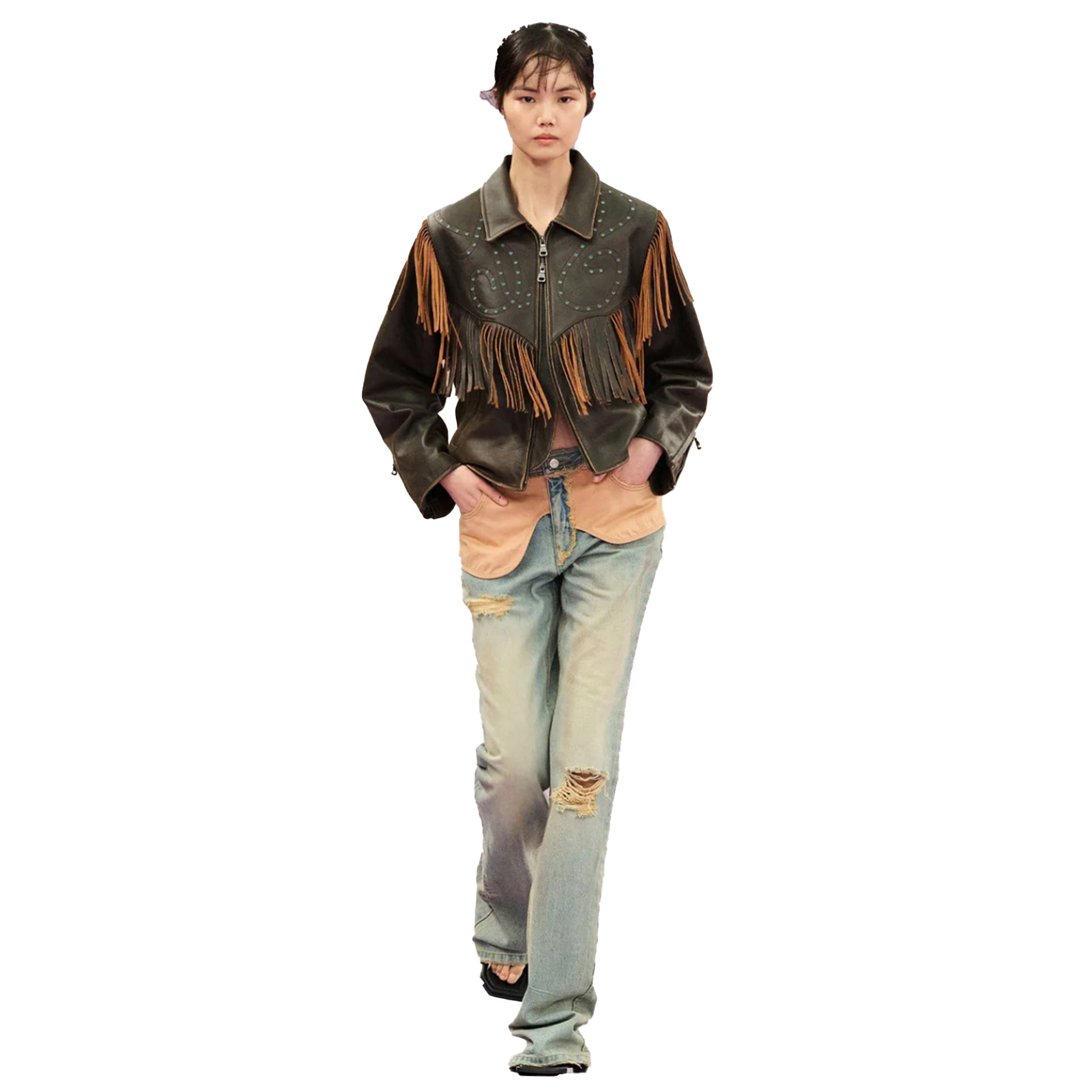 Deconstructed Dirty Wash Bootcute Jeans
