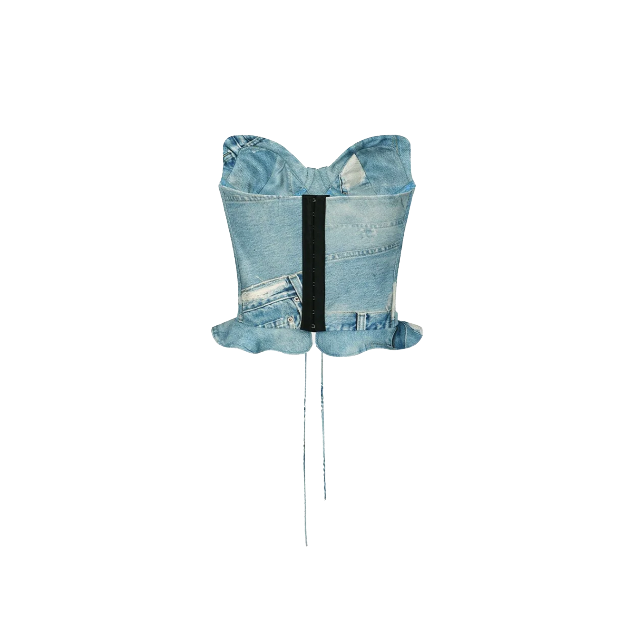 Denim Print Combo Logo Lace Corset Top