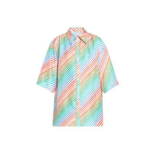 Silk Bias Crayon Stripe Jumbo Short Sleeve Shirt