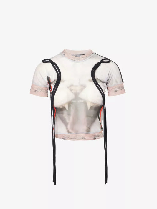 Cat Print Mesh T Shirt
