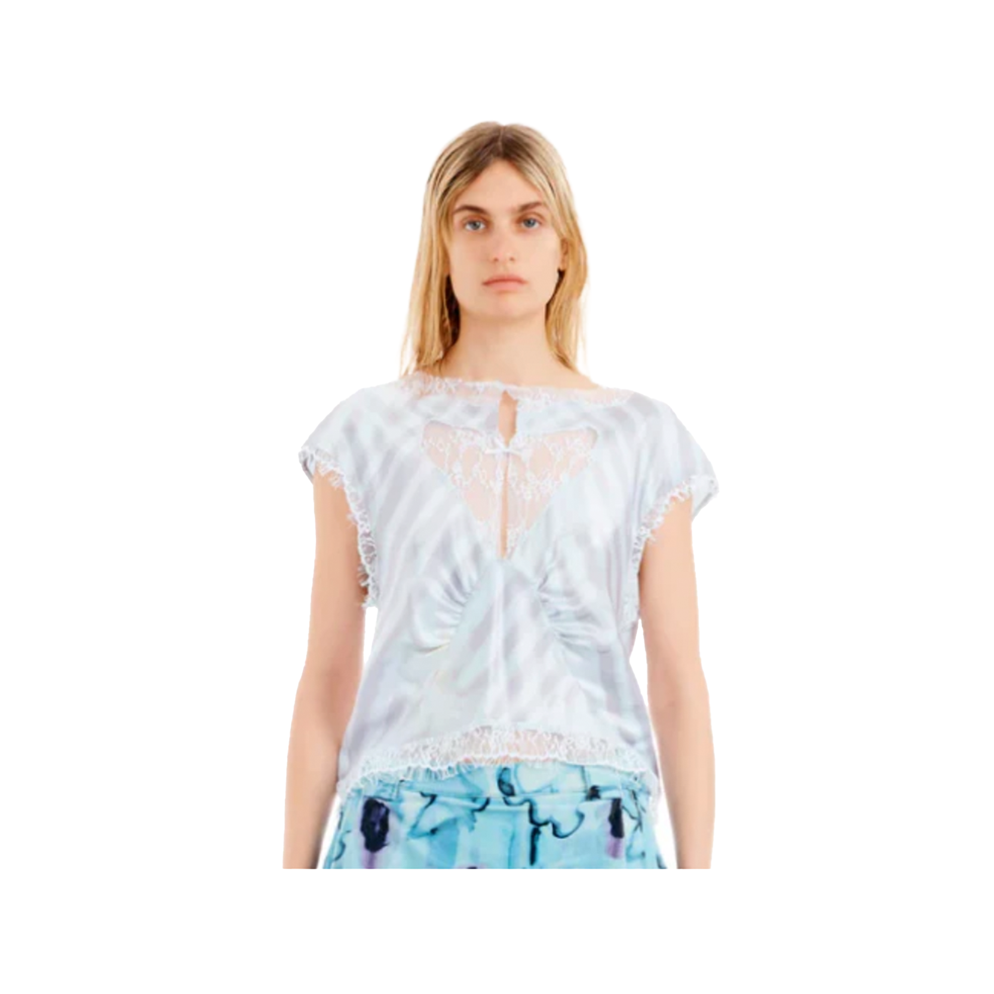Washed Wavy Flower Stripe Waterlily Top
