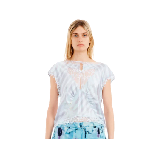 Washed Wavy Flower Stripe Waterlily Top