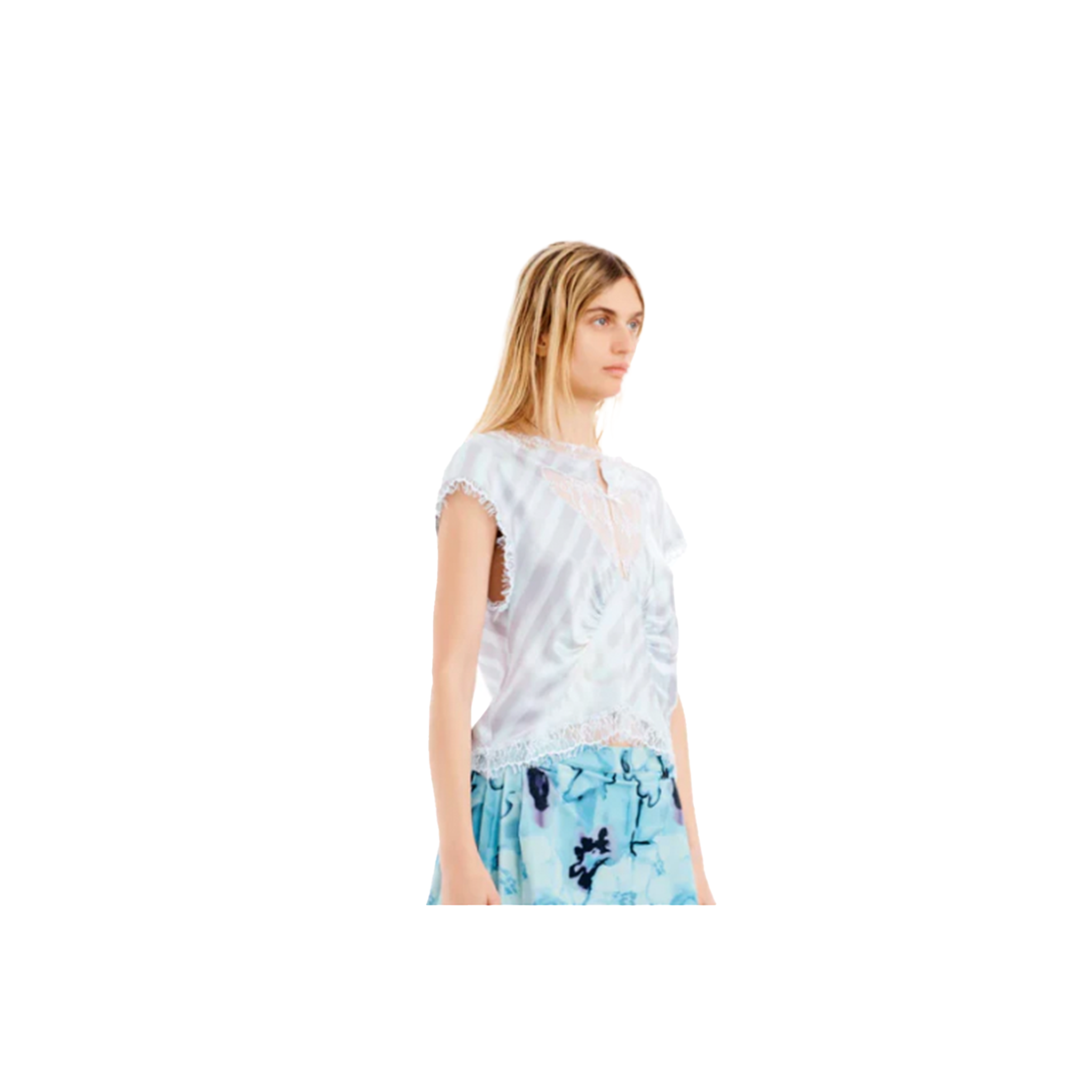 Washed Wavy Flower Stripe Waterlily Top