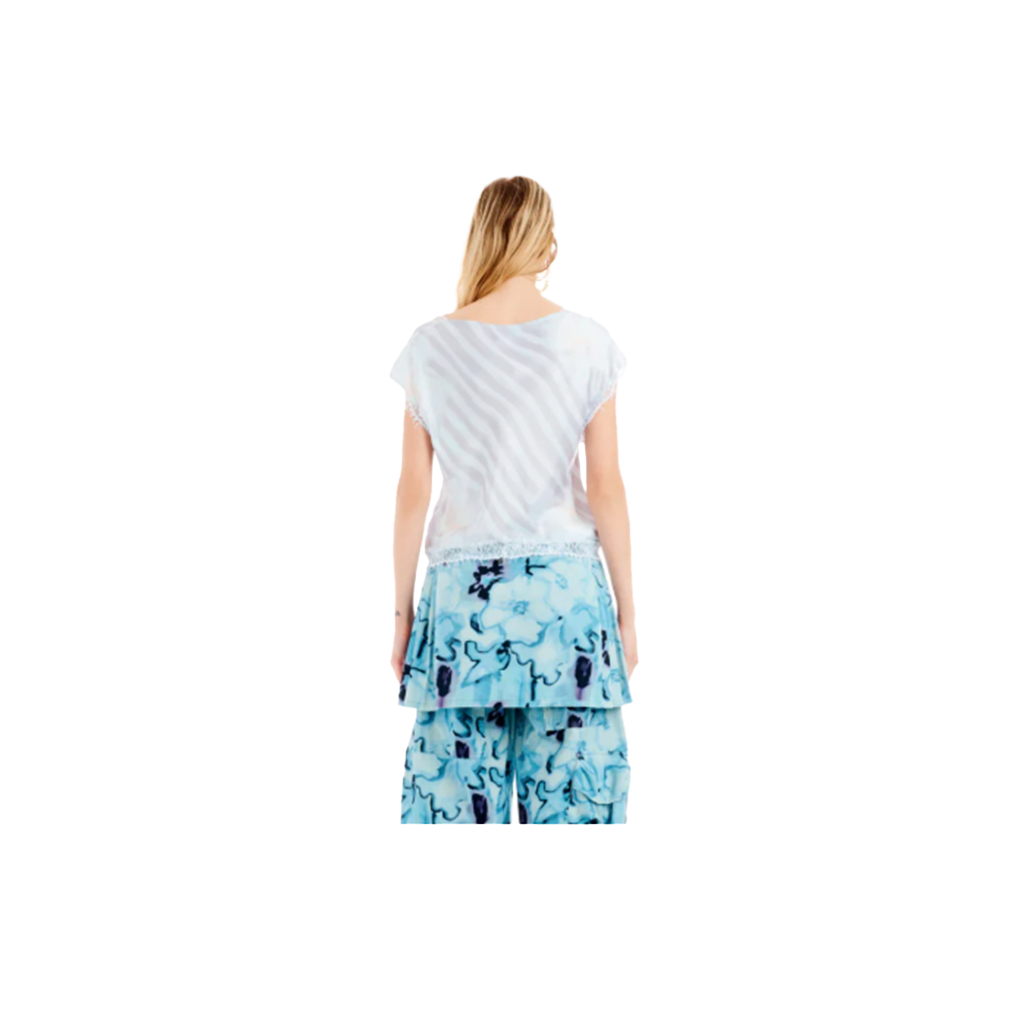 Washed Wavy Flower Stripe Waterlily Top