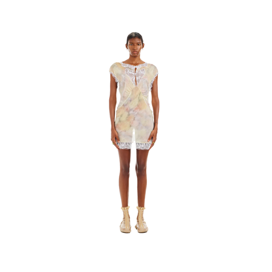 Washed Ocean Flowers Waterlily Mini Dress