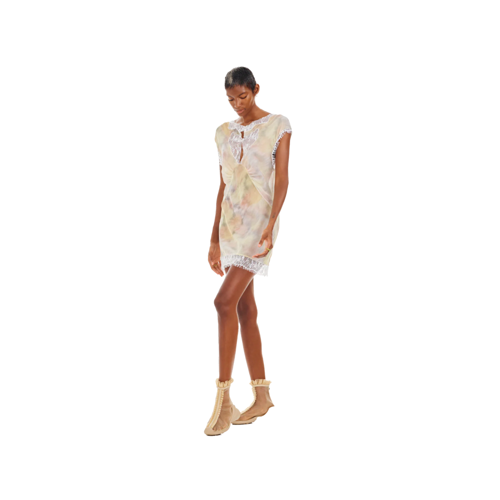 Washed Ocean Flowers Waterlily Mini Dress