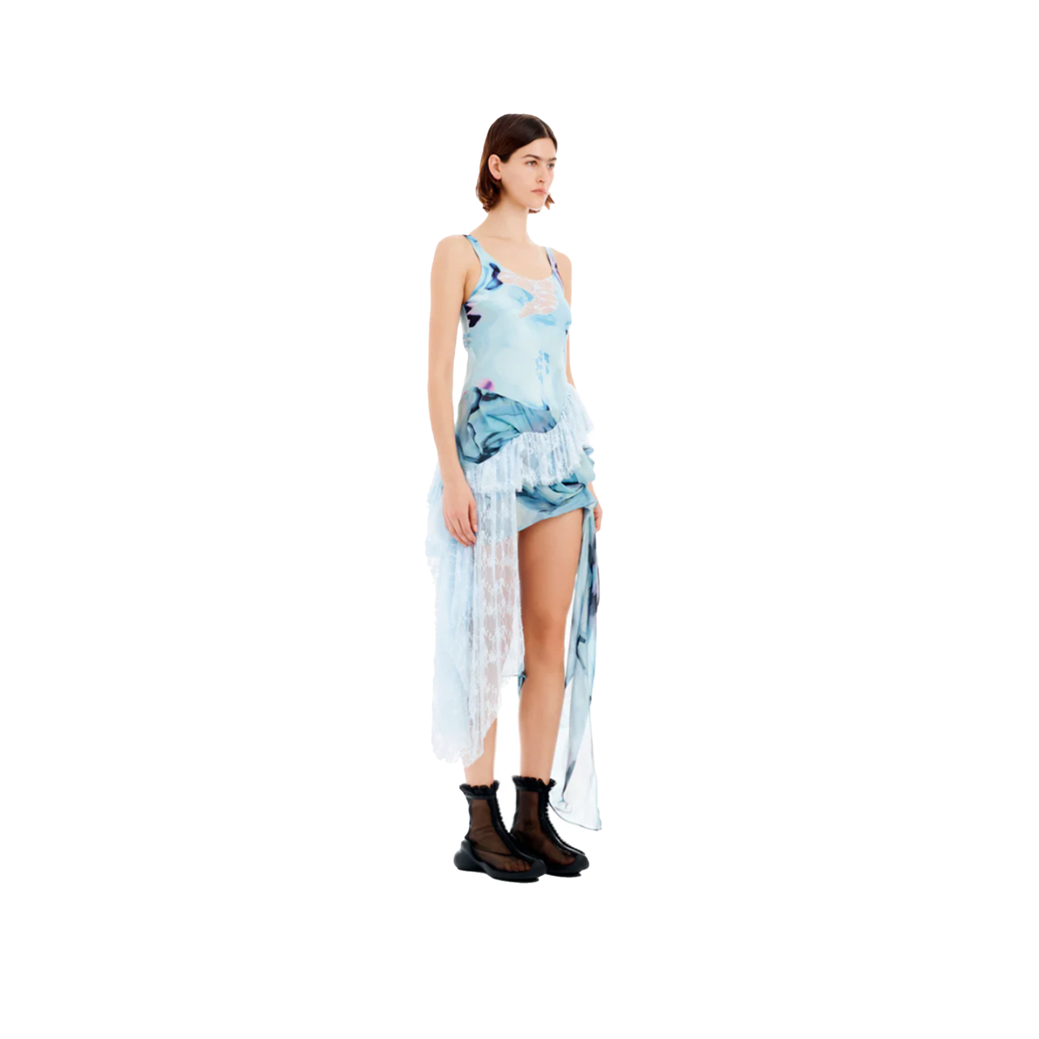 Sky Watercolor Floral Ammi Fanny Dress