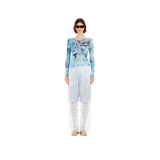 Sky Watercolor Floral Serpentine L/S Top