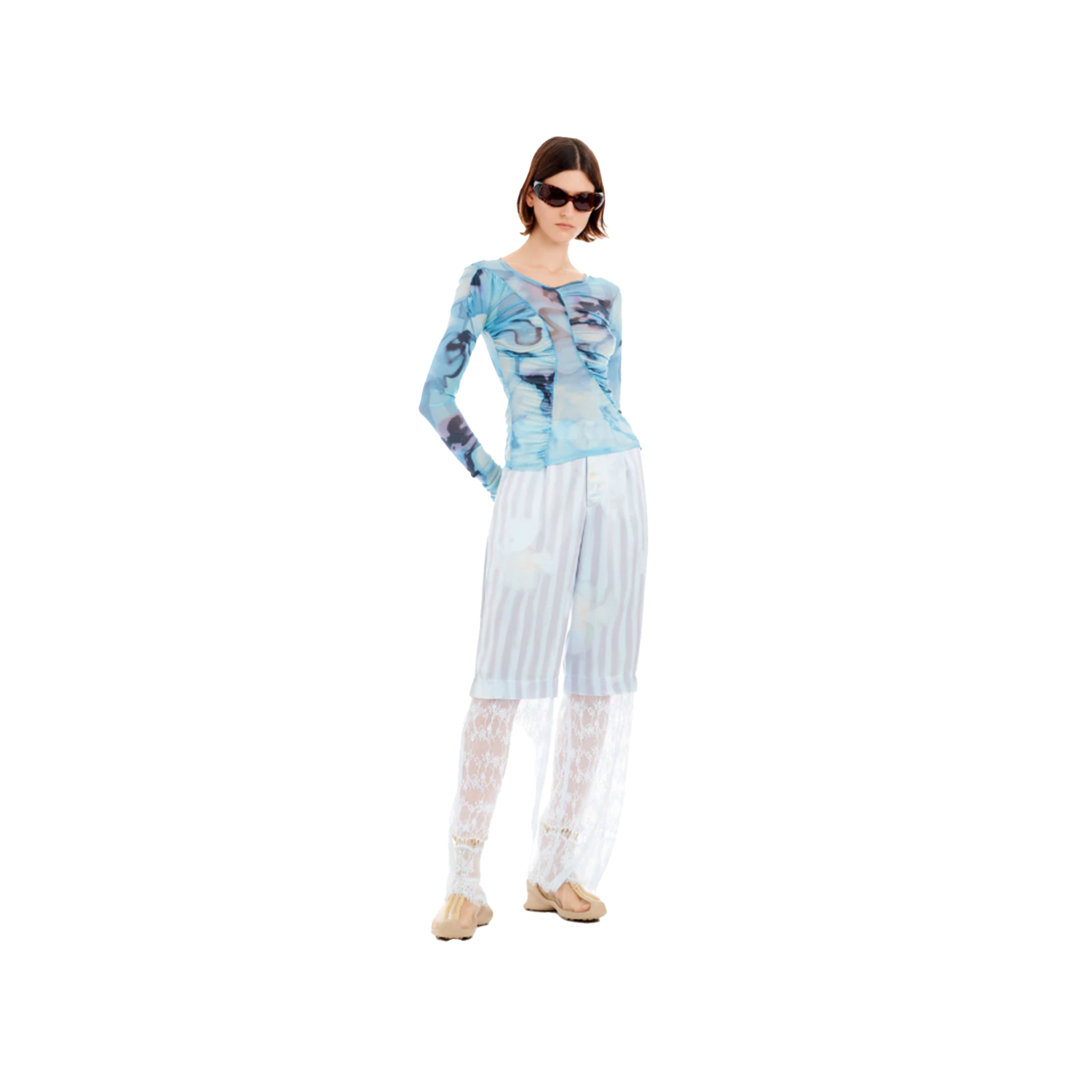 Sky Watercolor Floral Serpentine L/S Top