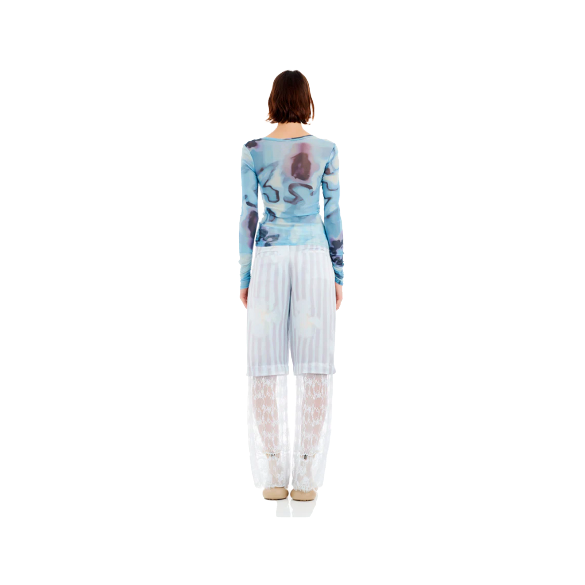 Sky Watercolor Floral Serpentine L/S Top