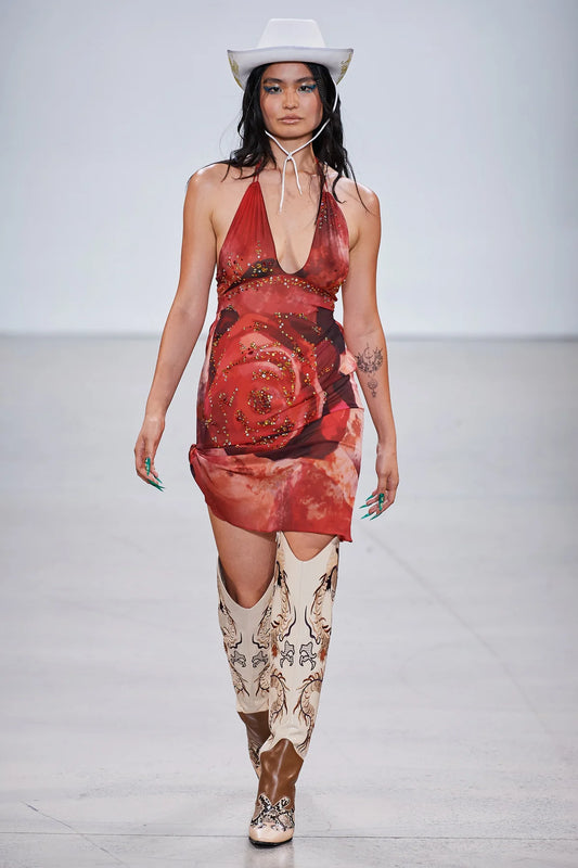 Semi Sheer Red Silk Chiffon Dress