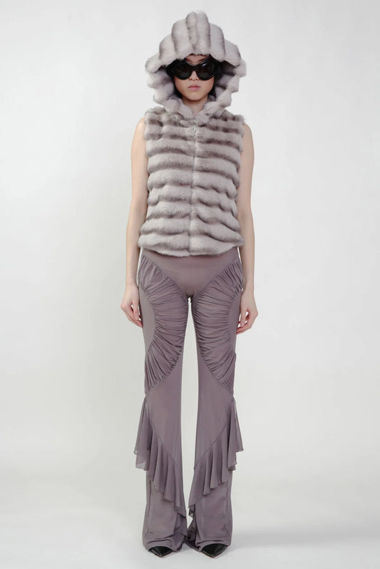 Grey Mesh Draped Pants