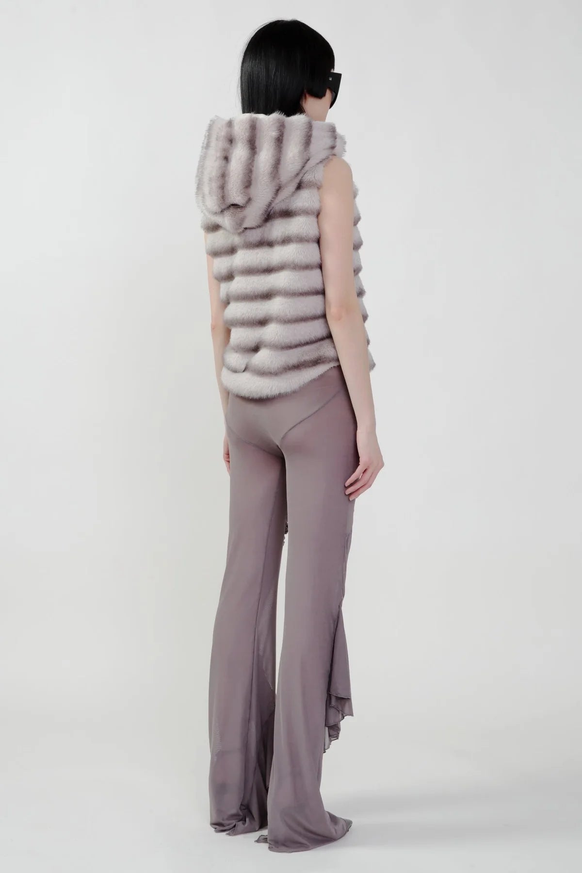 Grey Mesh Draped Pants