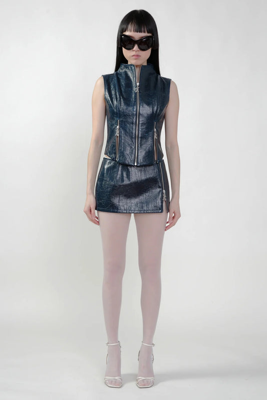 Faux Leather Bustier with K Zipper
