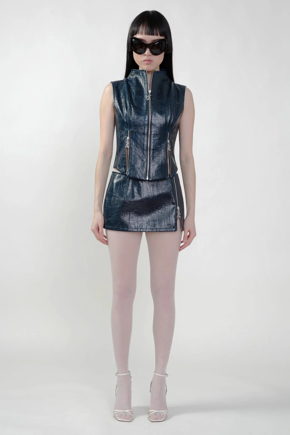 Faux Leather Mini Skirt with K Zipper