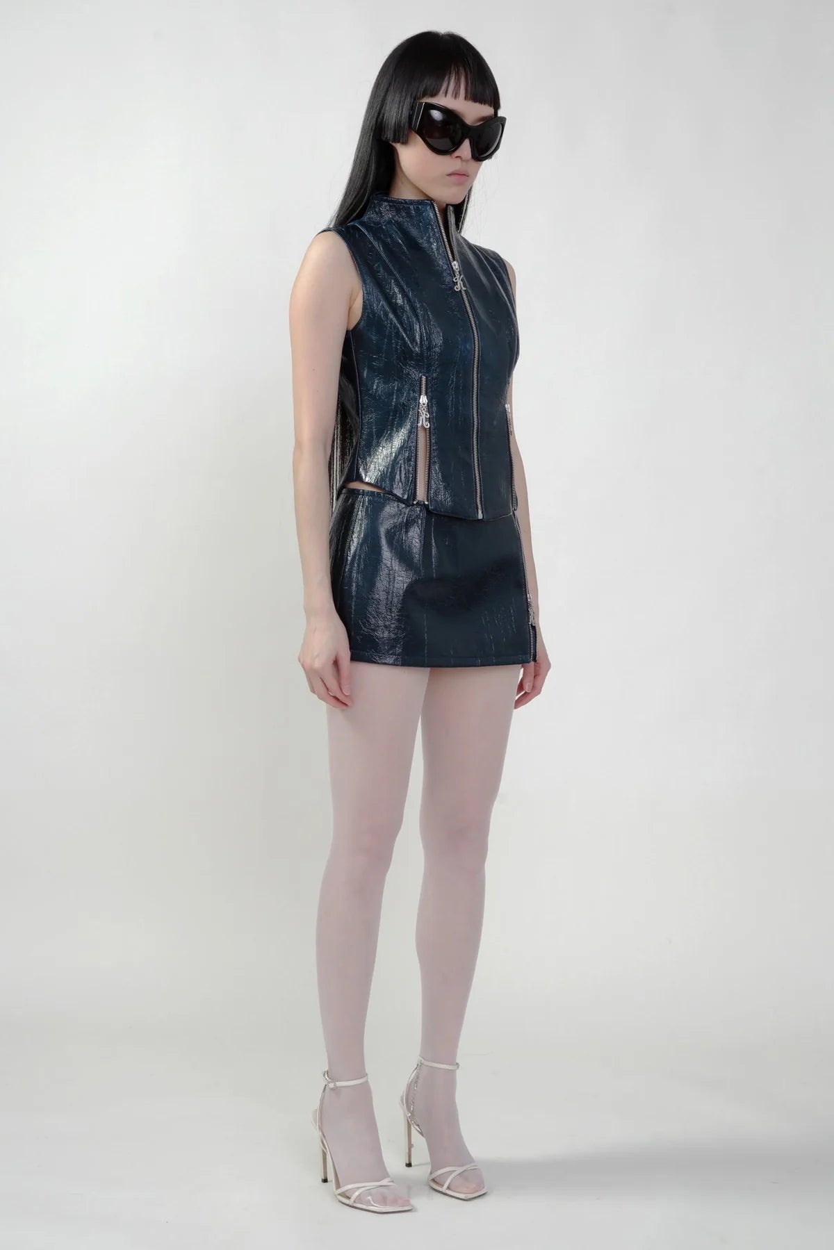 Faux Leather Mini Skirt with K Zipper