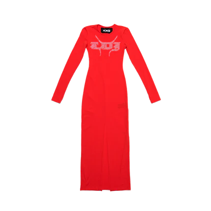 Logo-Print Asymmetric-Neckline Stretch-Woven Dress