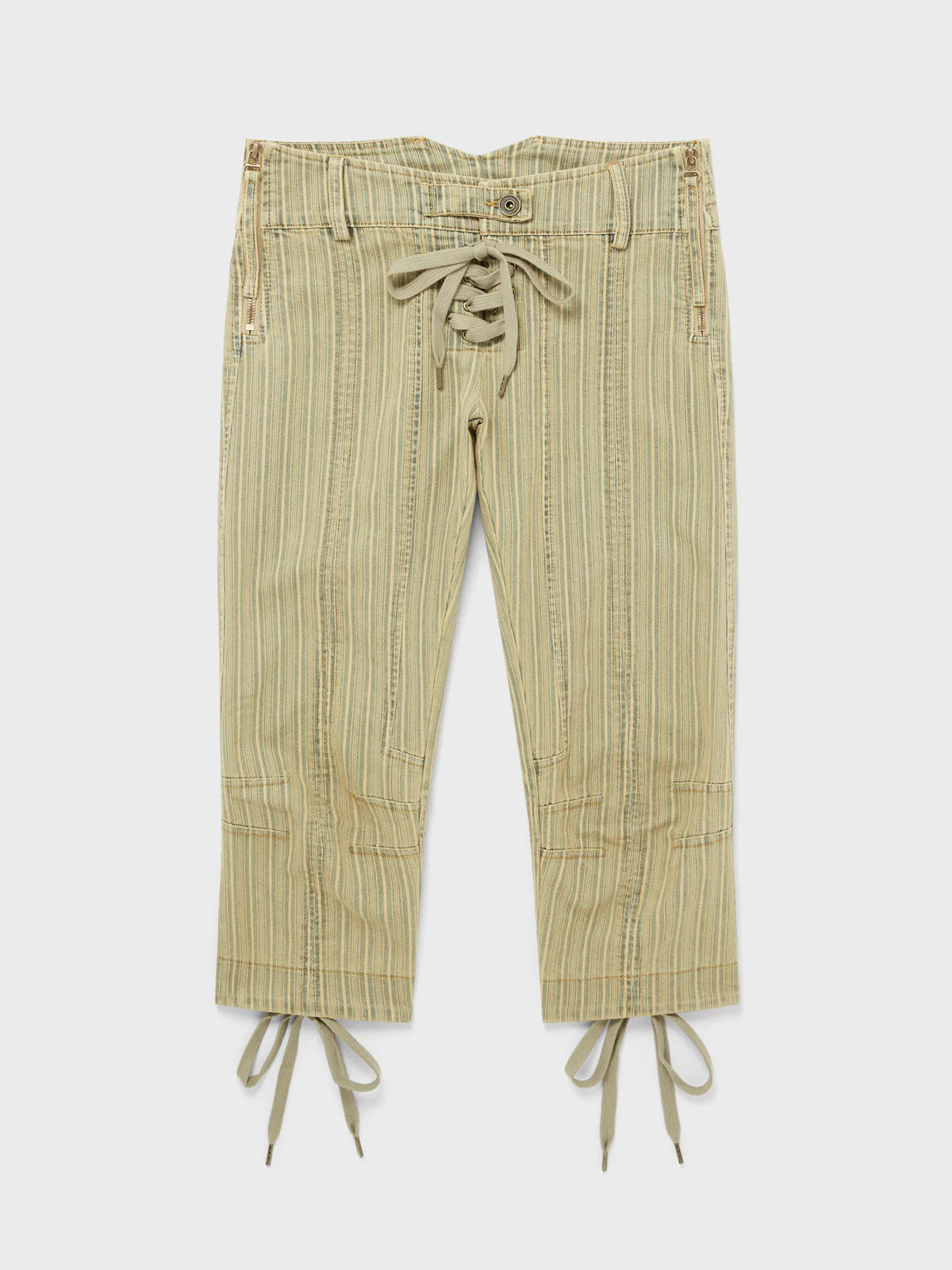 GFRC Capri Wash Striped Denim Capri With Lacing Details