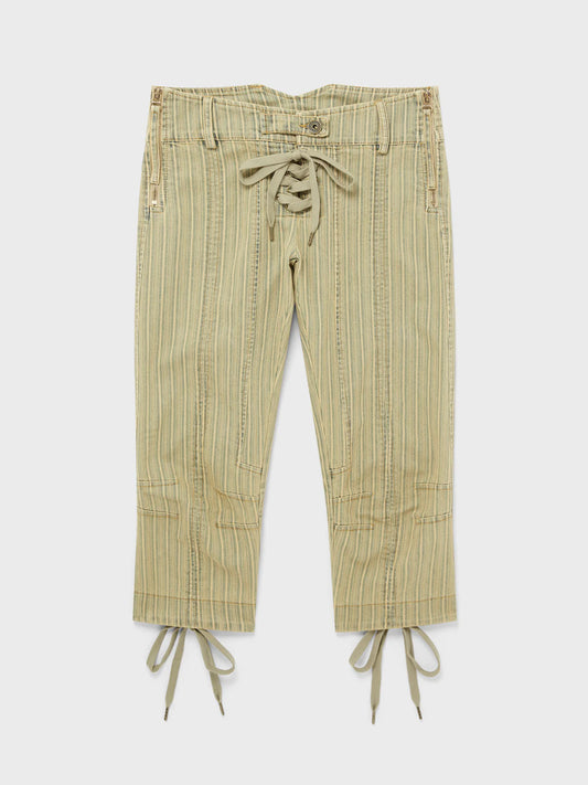 GFRC Capri Wash Striped Denim Capri With Lacing Details