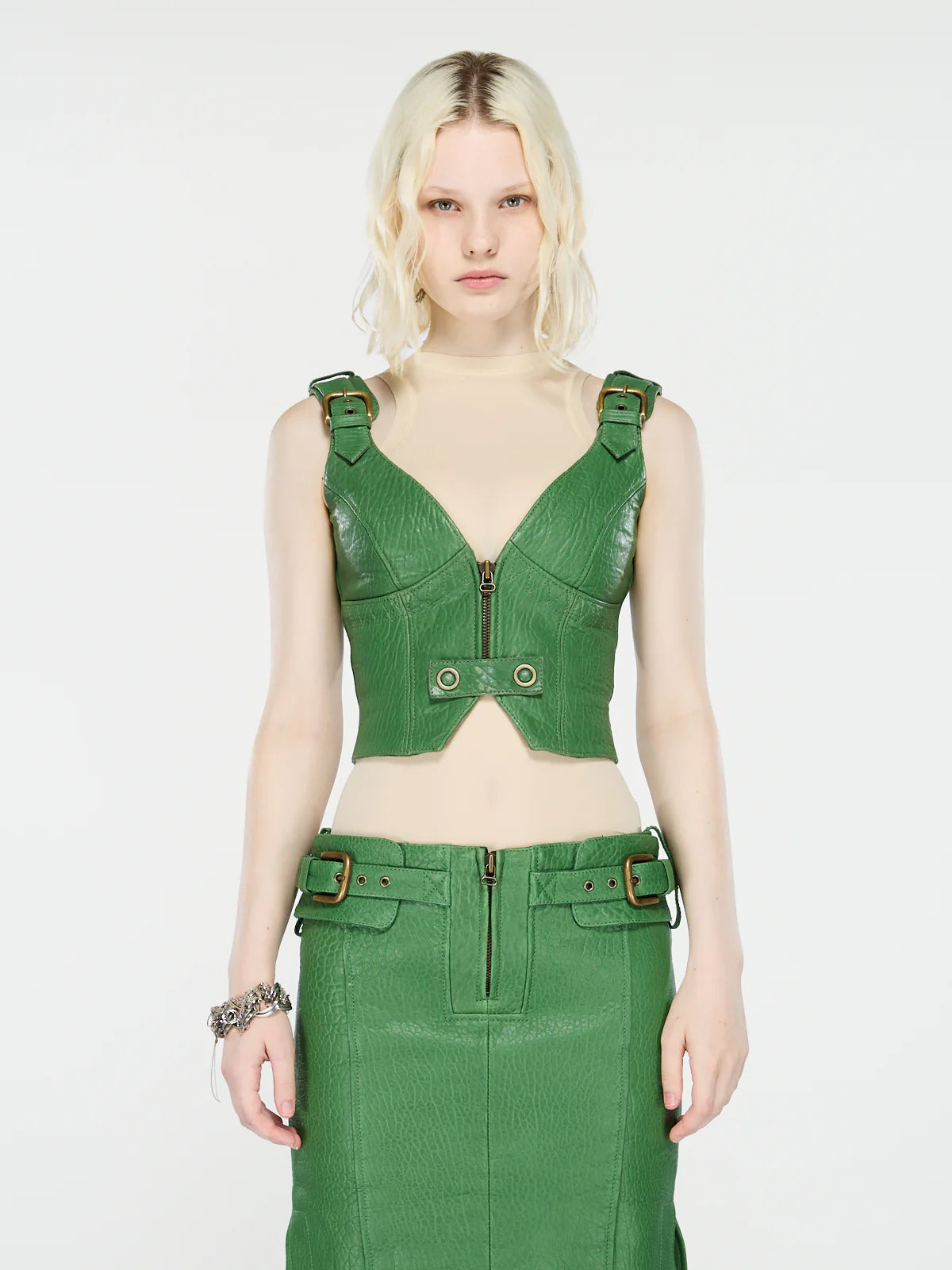 Velox Leather Corset With Strap Details