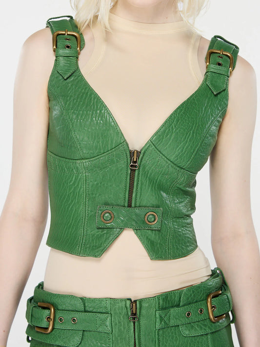 Velox Leather Corset With Strap Details